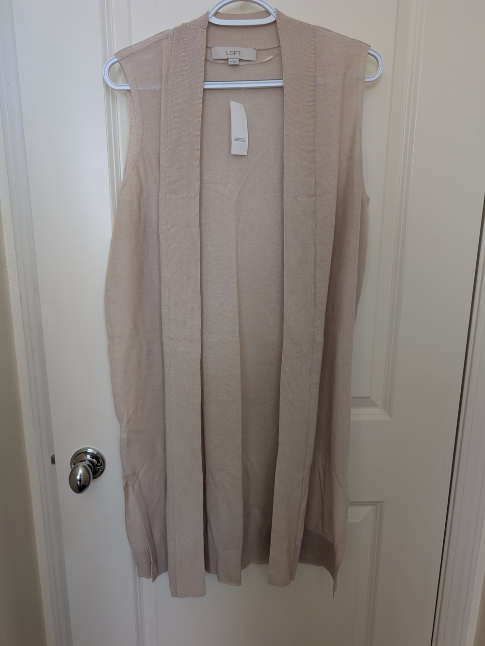 LOFT Women's Sleeveless Open Front Long Vest - Beige